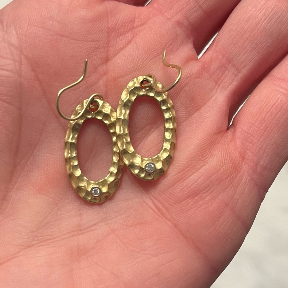 Gurhan 18k hammered gold with a diamond dangle earrings
